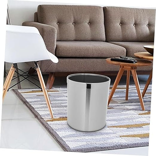 1pc Round Stainless Steel Wastebasket for Bathroom Kitchen and Office Versatile Garbage Bin Opening for Convenient Use Space-Saving Design