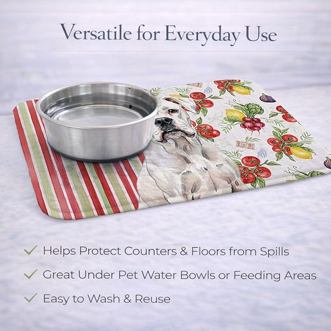 Caroline's Treasures White Boxer Vegetables Dish Drying Mat Absorbent Dish Drying Mat Pad for Kitchen Counter Dish Drainer Mat for Countertop 14 x 21 Multicolor