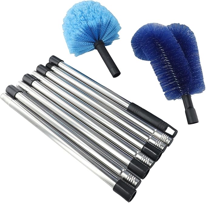Stainless Steel Telescopic Ceiling Broom with Long Handle for High Corner Cleaning Adjustable Extension Pole for Walls Floors Patios Lightweight Brush Head Blue(B)