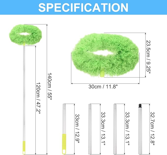 PATIKIL Ceiling Fan Cleaner Duster 12.9 to 47.2 Microfiber Duster Extendable Handle Fan Blade Cleaning Tool Removable Washable for Furniture Blind Green