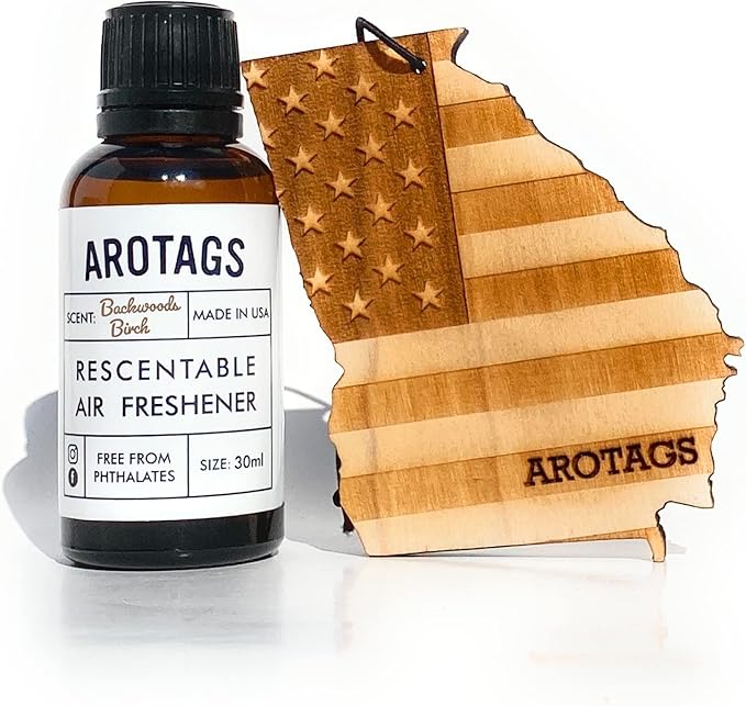 Arotags Car Air Freshener - Reusable Wood Diffuser - Hanging Odor Eliminator - Georgia Patriot - Balsam &amp Cedar Scent