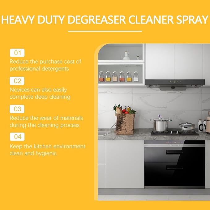 Heavy Duty Kitchen Degreaser Spray - Fast Acting For Stoves Range Hoods Grills - Easy Clean Formula(2PCS)