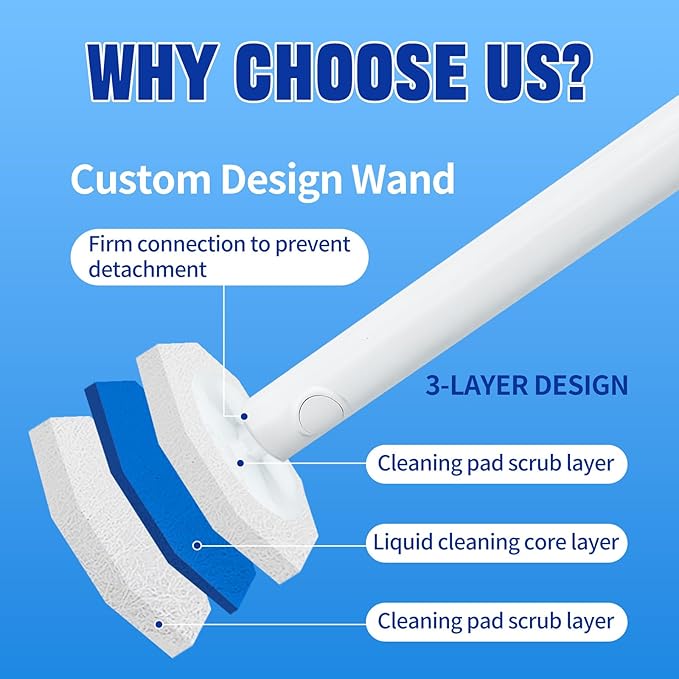Disposable Toilet Brush and Holder Set with 50 PCS Toilet Wand refills for Clorox Wall Mounted Disposable T-oilet Bowl Wand Kit for Bathroom Sink &amp Bathtub Touchless T-oilet Cleaning System