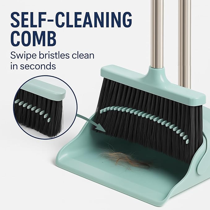 Broom and Dustpan Set – Heavy-Duty Broom and Dustpan for Home Cleaning Tool Dustpan and Broom with Handle Outdoor Broom and Dustpan Set • Your Home Essentials (Green)
