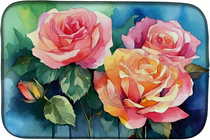 Caroline's Treasures DAC1692DDM New York Roses in Watercolor Dish Drying Mat Absorbent Dish Drying Mat Pad for Kitchen Counter Dish Drainer Mat for Countertop 14 x 21 Multicolor