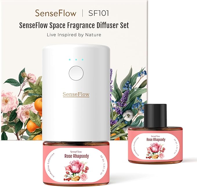 SF101 Pro Plug In Air Freshener Waterless Essential Oil Diffuser Non-Toxic Aroma Diffuser Adjustable 120-Day Natural Scent Mist Covers 1000 Sq Ft- Free 30ml Rose Rhapsody