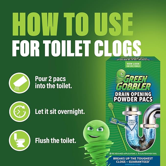 Green Gobbler Drain Clog Remover &amp Drain Cleaner Powder (5 Pacs &amp 5 Tools)