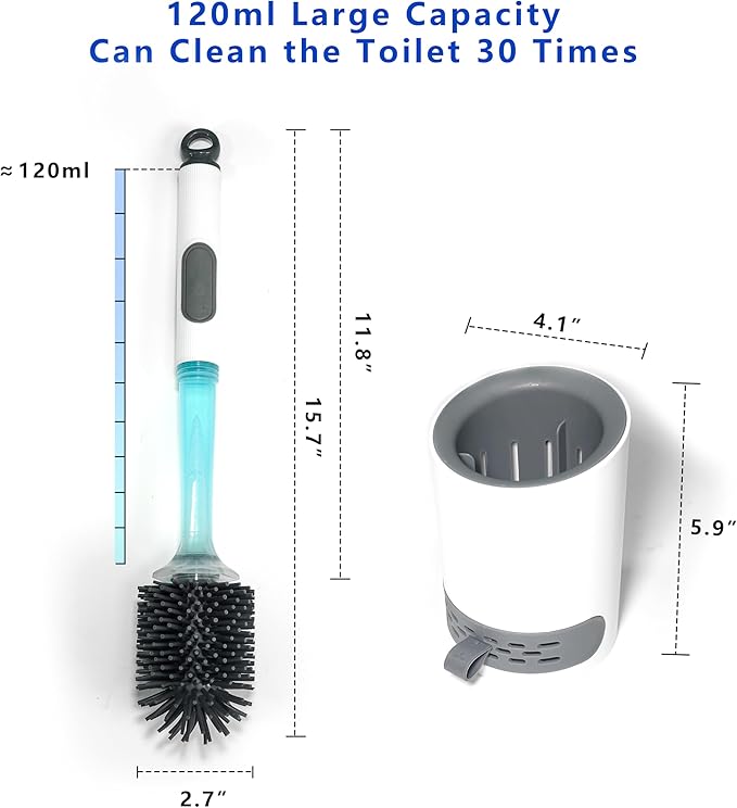 Silicone Toilet Brush and Holder Set 2 Packs Bendable Toilet Scrubber for Curved Rim Non-Scratch Drip-Resistant Brush with Sprayer Space Saving Bathroom Essentials (2)