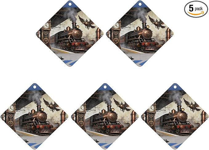 5PCS Car Air Freshener Hanging Personalized Double Sided Steampunk Express Car Fresheners Long Lasting New Cars Scents Cute Automotive Freshies for Closets Drawers (tea)