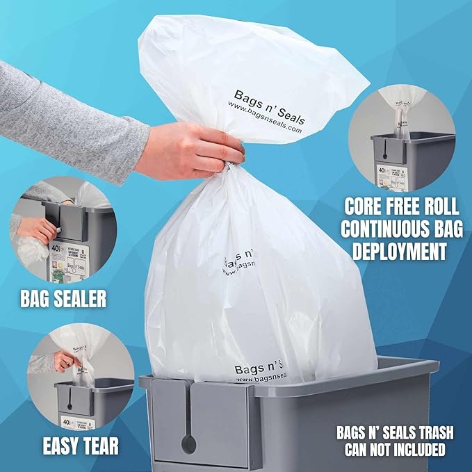 Bags n' Seals 13 Gallon Trash Bags 4-40 Count Tall Kitchen Trash Bag Rolls (160 Count) with Fresh Linen Scent Tear-Resistant 22 Micron Thickness Anti-Static Bags