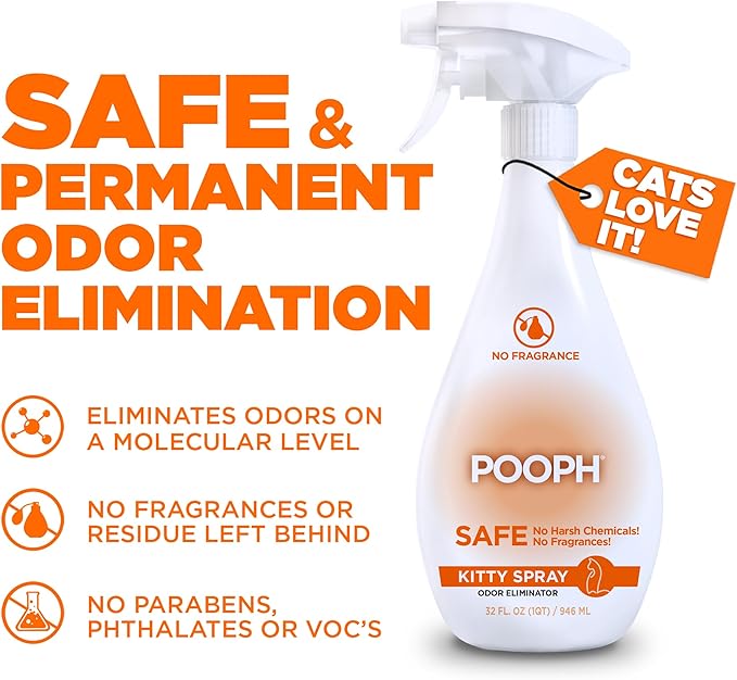 POOPH® Kitty Odor Eliminator – 32 fl oz Bottle – Proprietary Odor-Elimination Technology Works On-Contact – Cat Trees Toys Furniture Bedding – NO Fragrances NO Harsh Chemicals Safe &amp Non-Toxi