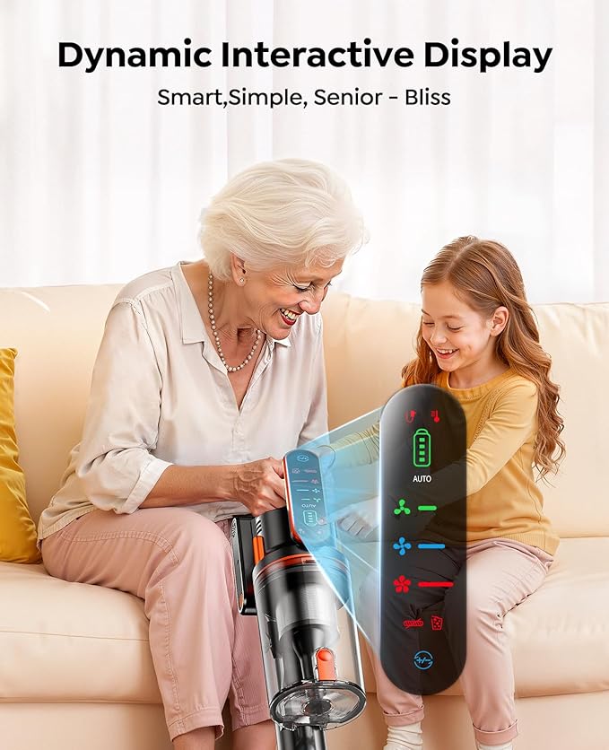 Cordless Vacuum Cleaner 650W/55Kpa/70Mins Stick Vacuum Cleaners for Home with 180° Foldable Wand &amp3.3Ft Hose Touch Screen AUTO-Mode Wall Mount Charging Fragrance Vacuum for Floor/Carpet/Pet H