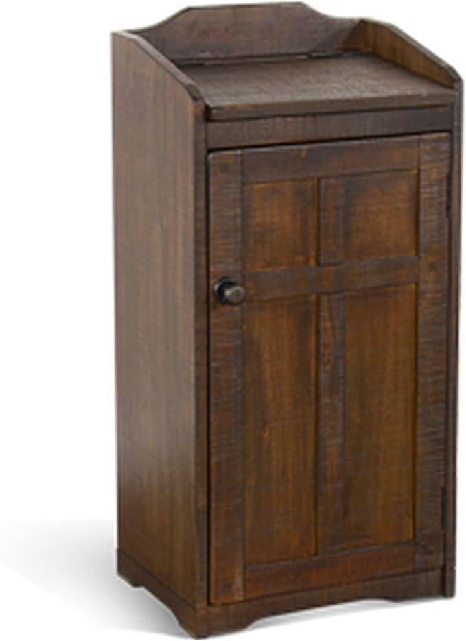 Benjara Homestead Trash Box 34 Inch Tall Rough Sawn Mahogany Dark Brown
