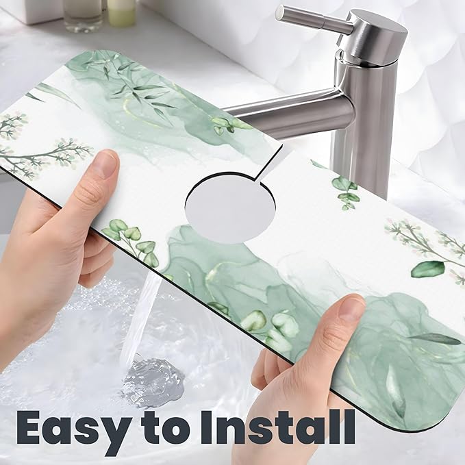 Watercolor Green Leaf Floral Dish Drying Mat for Kitchen Counter 16x18 Microfiber Absorbent Fast Dry Mat 2Pcs Dish Mat Faucet Mats Sets Large Drying Kitchen Mat Kitchen Drying Pad