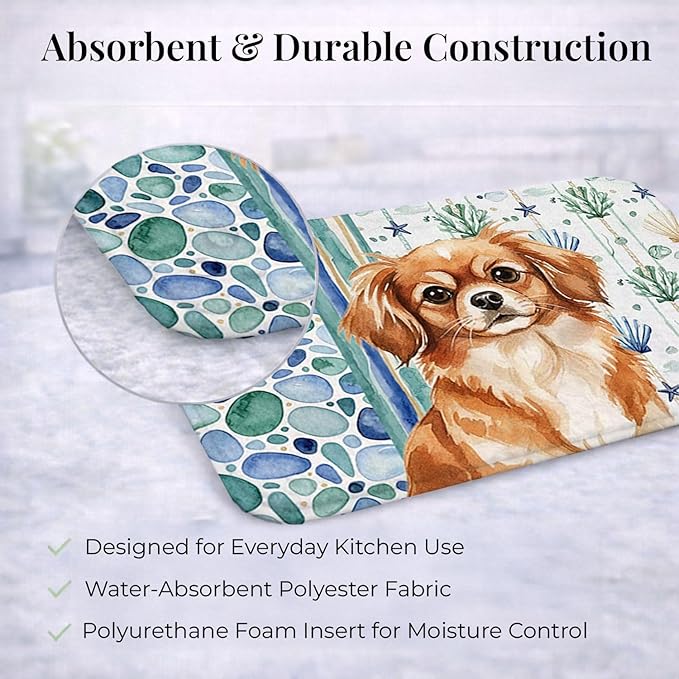 Caroline's Treasures Red Tibetan Spaniel Coastal Sea Glass Dish Drying Mat Absorbent Dish Drying Mat Pad for Kitchen Counter Dish Drainer Mat for Countertop 14 x 21 Multicolor