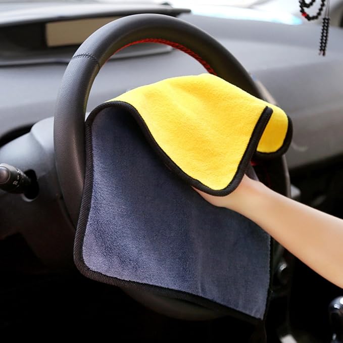 SOFTBATFY Ultrasoft Large Thick and Quick Drying Car Microfiber Cleaning Towel 800GSM Polishing Waxing Auto Detailing Towel Cloth (6pack16 x 16inches) (Grey-Yellow)