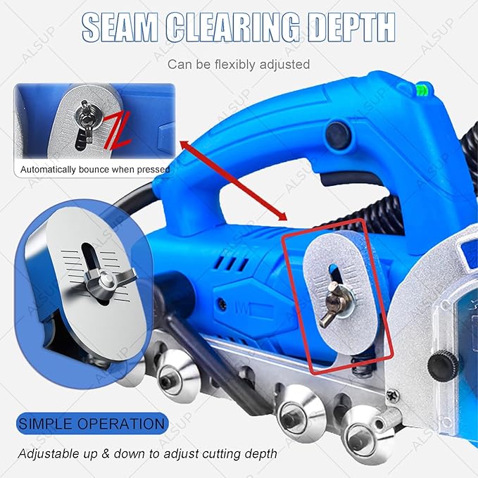 1200W 9000RPM Electric Grout Remover Portable Self-Vacuuming Tile Seam Cleaner with Diamond Blade for Kitchen Bathroom Professional DIY Regrouting Tool