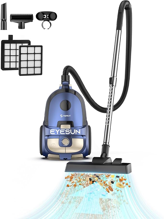 Bagless Canister Vacuum Cleaner1600W Powerful High-Suction Bagless Canister Vac with 4.5QT Dust CupPop-N-Go BrushHEPA FilterDual Motors&amp4 Cleaning ToolsPerfect for Low-Pile Carpets&ampHard F