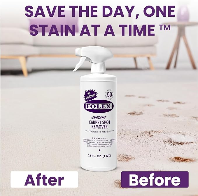 FOLEX 32 oz Instant Carpet Spot Remover Carpet Cleaner with Reusable Cleaning Cloth - Removes Pet Accidents Grease Red Wine and More (6 Pack)