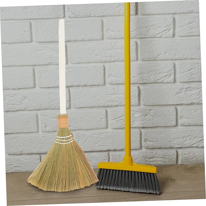 Cabilock 2pcs Practical Handwoven Broom Set Straw Broom Sweep Soft Bristle Household Removable Head Floorfriendly