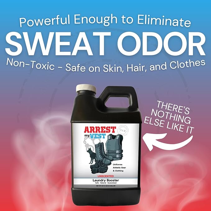 Arrest My Vest Military Grade Laundry Booster Deodorizer For Strong Odor to Get The Sweat Smell Out of Clothes Uniforms Police Gear and All Fabrics - Unscented - 1 64oz Bottle Laundry Supplies