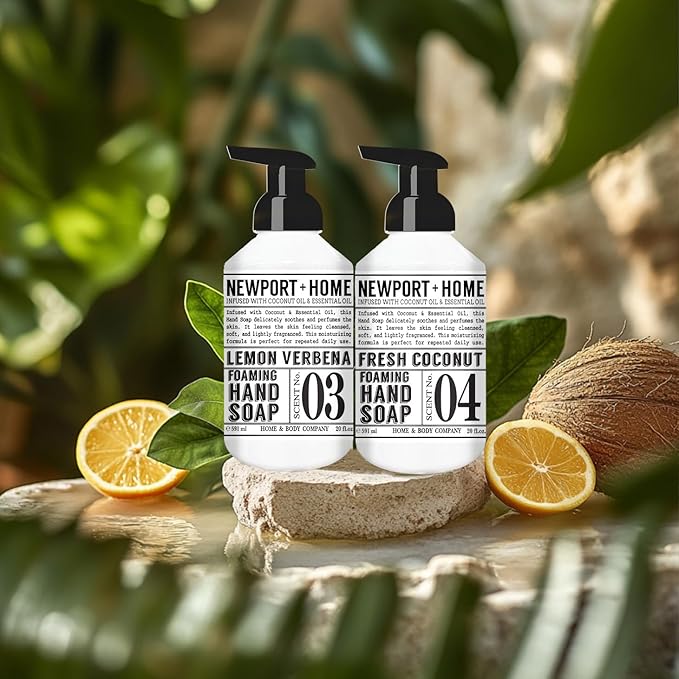 Newport Home Foaming Hand Soap 4 pack 20oz bottles Lemon Verbena and Fresh Coconut scents from Home and Body Company