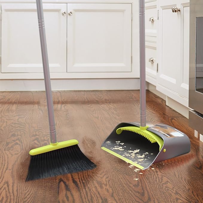 TreeLen Broom and Dustpan Set TreeLen Broom with Dust Pan with Long Handle Combo Set for Office and Home Standing Upright Sweep Use with Lobby
