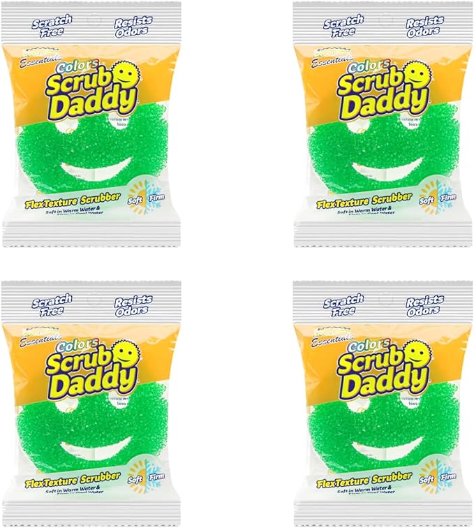 Scrub Daddy Essentials - Washing Up Sponges Multipack Dish Sponge for Cleaning Kitchen &amp Bathroom Texture Changing Scratch-Free Cleaning Sponge Odour Resistant Dishwasher Safe - Pack of 4