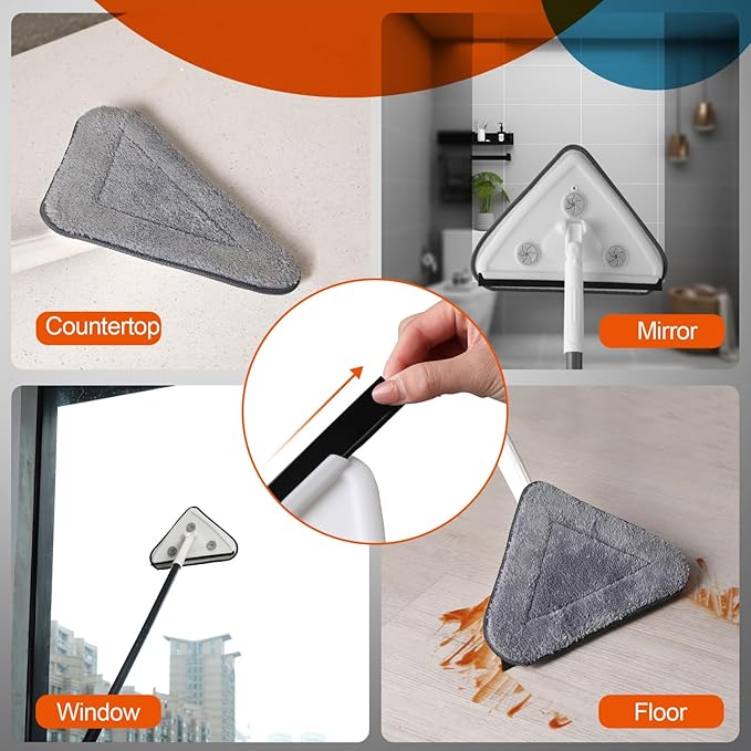 Effortless Wall Cleaning Mop with Disposable Pads - Versatile Triangle Design for High Reach Cleaning