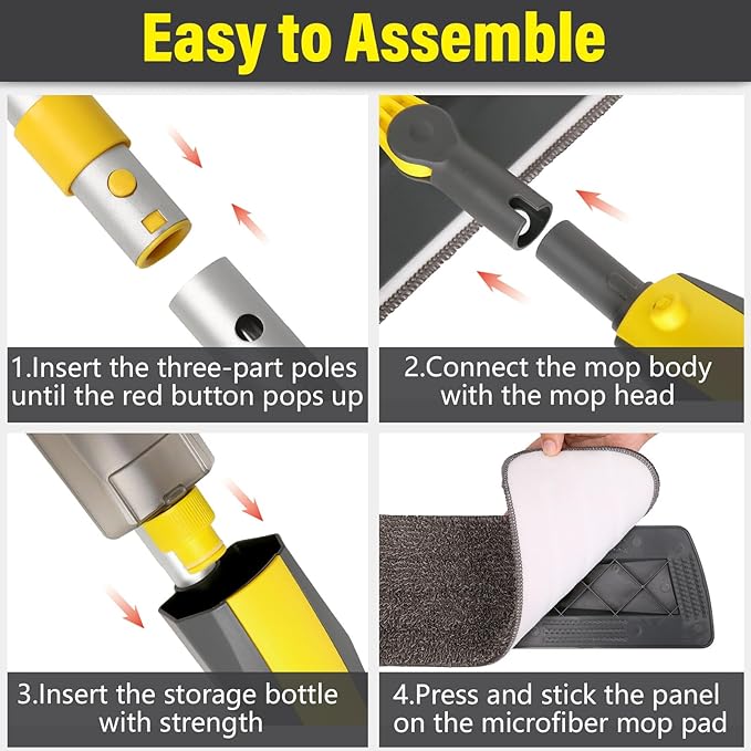 Mops for Floor Cleaning Spray Mop with 400ml Refillable Bottle and 2 Replacement Pads Dry Wet Floor Household or Commercial Hardwood Laminate Tile Ceramic