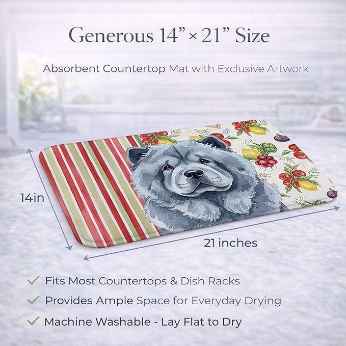 Caroline's Treasures Blue Chow Chow Vegetables Dish Drying Mat Absorbent Dish Drying Mat Pad for Kitchen Counter Dish Drainer Mat for Countertop 14 x 21 Multicolor