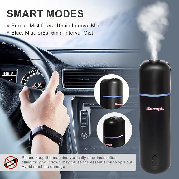Car Air Freshener Diffuser Motion Sensor Waterless Essential Oil Diffuser for Car USB Rechargeable Air Freshener with 6 Refill Scents（Hilton/Sandwood/WhiteTea/Diamond/GreenBamboo/Pachuli