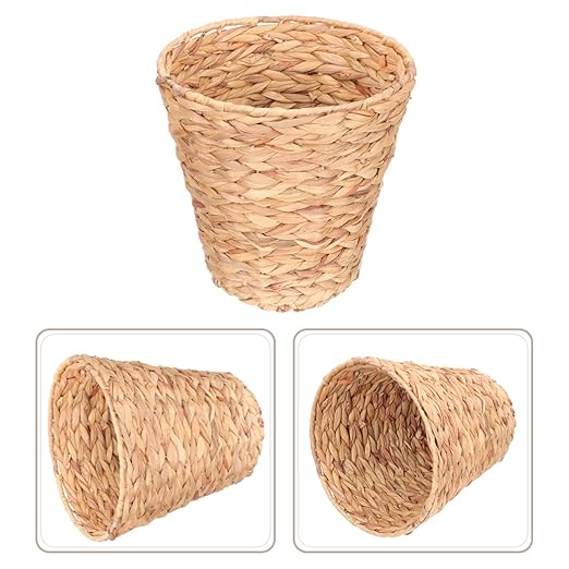 Wicker Trash can 10.6 Inch Natural Material Round Wastebasket for Home Storage Basket Lightweight Boho Style Organizer for Laundry Toys Sundries