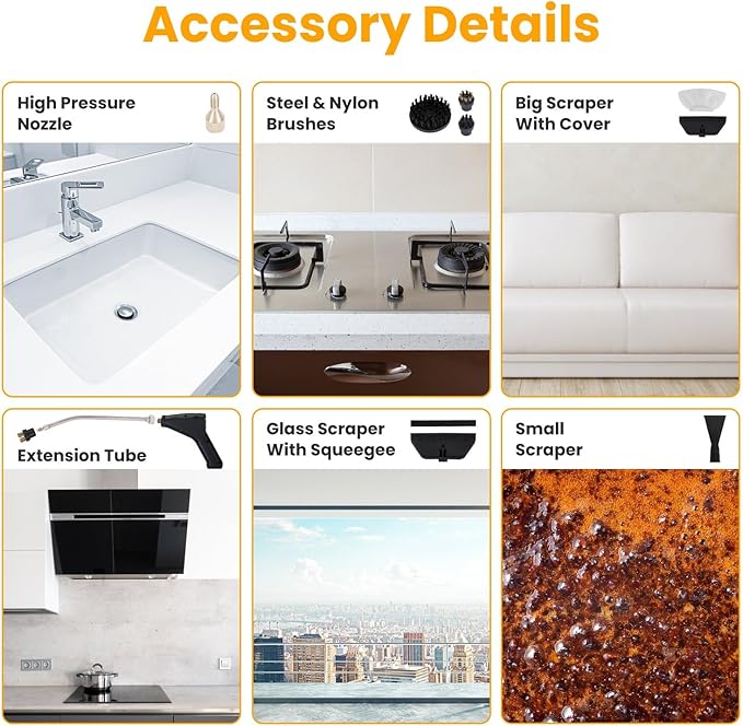 Handheld Steam Cleaner for Home and Kitchen – 1500W Fast-Heat Portable Steamer with 6 Steam Levels 1200ML Tank &amp 11-Piece Accessory Kit