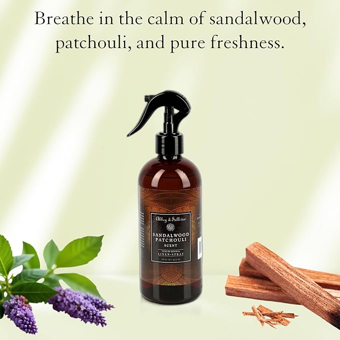 Abbey &amp Sullivan Linen Spray Sandalwood &amp Patchouli Warm and Earthy Odor Eliminating Scent Pack of 2 16 oz