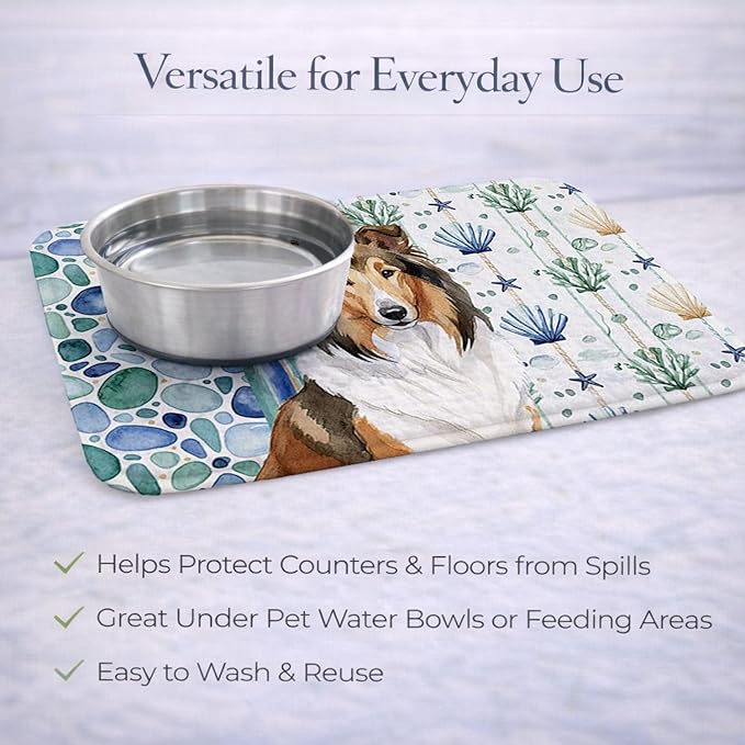 Caroline's Treasures Sable Collie Coastal Sea Glass Dish Drying Mat Absorbent Dish Drying Mat Pad for Kitchen Counter Dish Drainer Mat for Countertop 14 x 21 Multicolor
