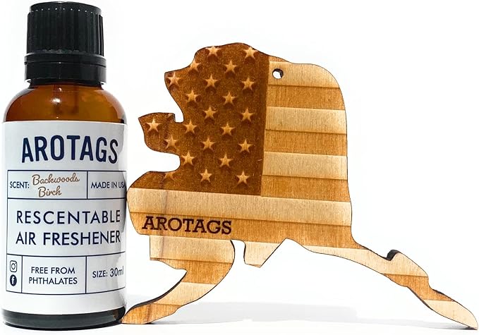Arotags Car Air Freshener - Reusable Wood Diffuser - Hanging Odor Eliminator - Alaska Patriot - Balsam &amp Cedar Scent
