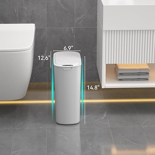 5 Gallon Motion Sensor Bathroom Trash Can Automatic Garbage Cans with Lid Touchless Smart Slim Plastic Trash Bin for Kitchen Bedroom Toilet Office Living Room
