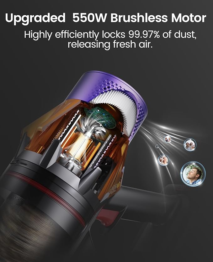 HONITURE X7 Cordless Vacuum Cleaner 550W/45Kpa Stick Vacuum Cleaner Color Touch Screen 60Mins 2024 Newest Vacuum Cleaner with Charging Station for Carpet Hard Floor Pet Hair Yellow US-X7