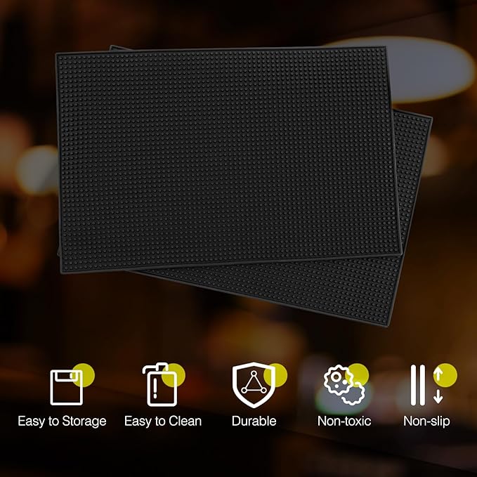 Tioncy 14 Pcs Bar Mat for Countertop 18 x 12 Inch Non Slip Rubber Mat Service Spill Cocktail Bartending Restaurants Barbershop Clippers Salon Tools Black