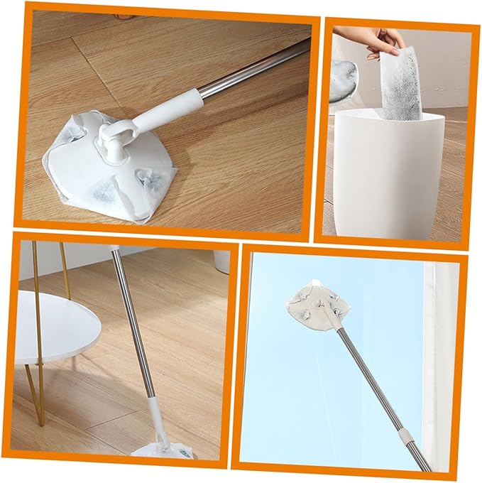 Rotatable Dust Mop with Long Handle No Wash Triangular Floor Cleaning Mop for Household Use for Home Floors