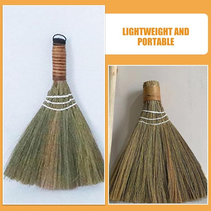2pcs Soft Broom Set with Detachable Long Handle Hand-Woven Indoor Cleaning Brooms for Household Dust Removal and Sweeping