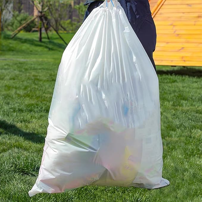 15 Gallon white drawstring trash bags No tear open large floral scent garbage bagUltra thickened plastic for tall kitchenOfficeLiving room Commercial Use 26x30 inches
