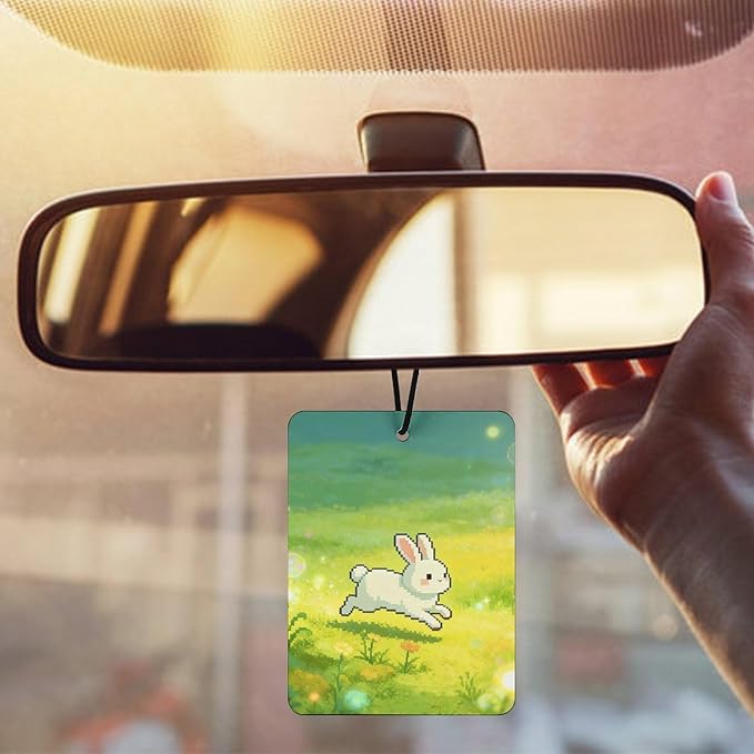 5PCS Car Air Freshener Hanging Personalized Double Sided White Rabbit flowers Car Fresheners Long Lasting New Cars Scents Cute Automotive Freshies for Closets Drawers (tea)
