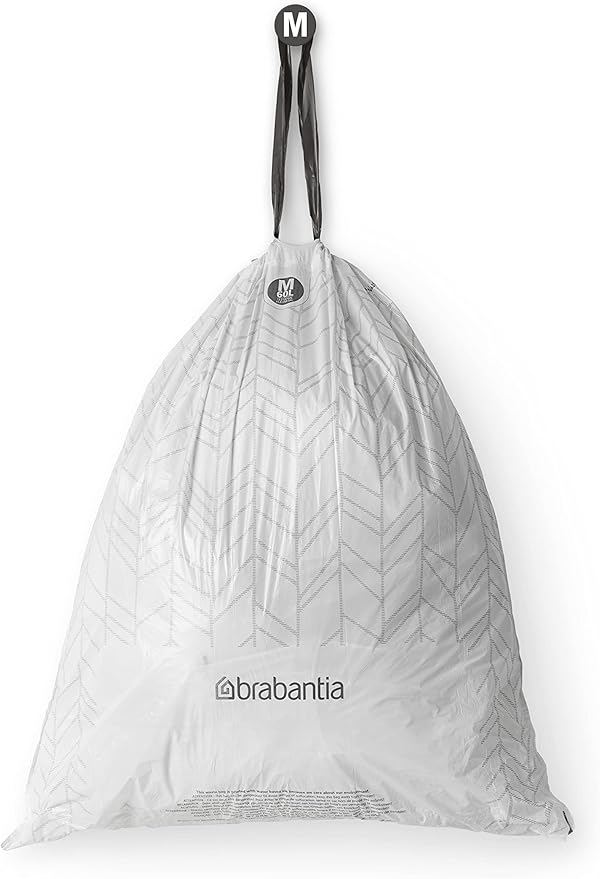 Brabantia PerfectFit Trash Bags (Size M/16 Gal) Thick Plastic Trash Can Liners with Drawstring Handles (120 Bags)