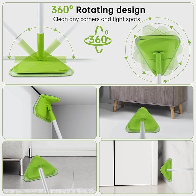 Wall &amp Baseboard Cleaner Mop Tool with 82'' Long Handle 360 Degree Rotating 3-in-1 Ceiling Cleaning Tool Duster for Cleaning Painted Walls Window Floor 6 Replacement Microfiber Chenille Pads