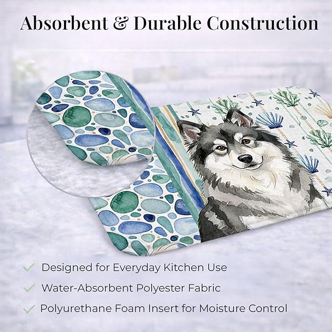 Caroline's Treasures Keeshond Coastal Sea Glass Dish Drying Mat Absorbent Dish Drying Mat Pad for Kitchen Counter Dish Drainer Mat for Countertop 14 x 21 Multicolor