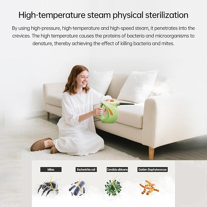 700ml Handheld High Pressure Steam Cleaner1200w High Temp Portable Steamer Machine with 7PCS Accessories for HomeCardustGreaseGroutTileCouch (Green)