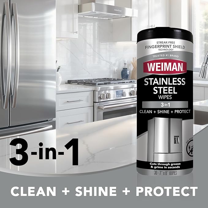 Weiman Stainless Steel Cleaner Kit - Removes Fingerprints Residue Water Marks and Grease