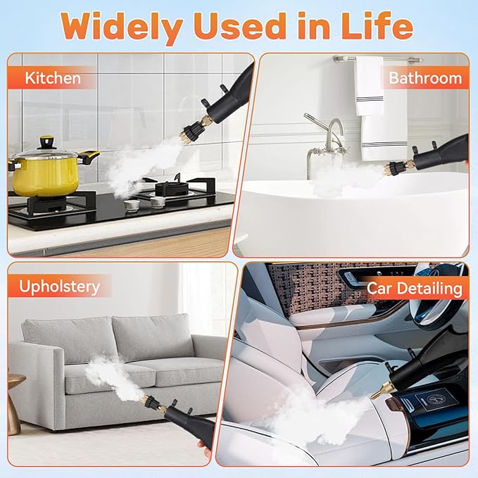 Steam CleanerHandheld Steam Cleaner1500ml High Pressure Steam Cleaner High Pressure Steamer for Cleaning for Home for Furniturefor Upholstery Car Kitchen CarpetsGrout and Tile (Orange)